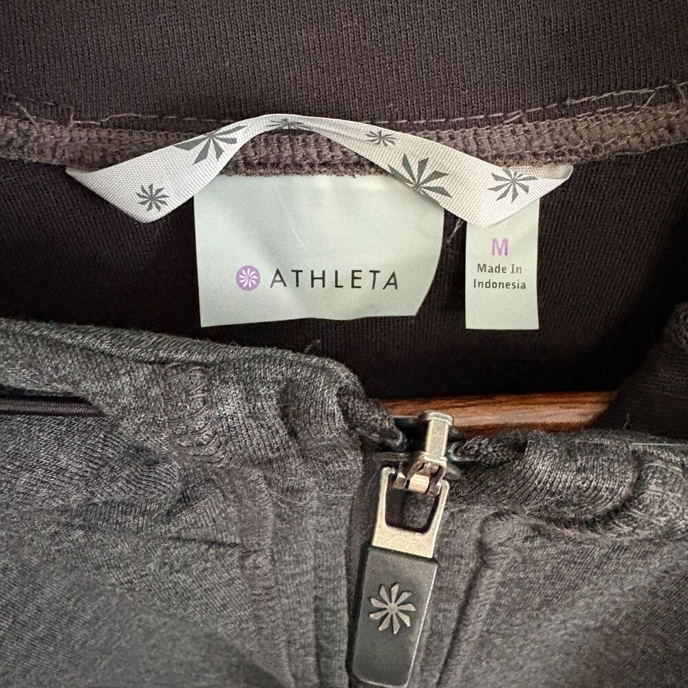 Athleta Gray Heather Full Zip Active Hoodie Jacket Thumbholes Size M - Picture 4 of 9